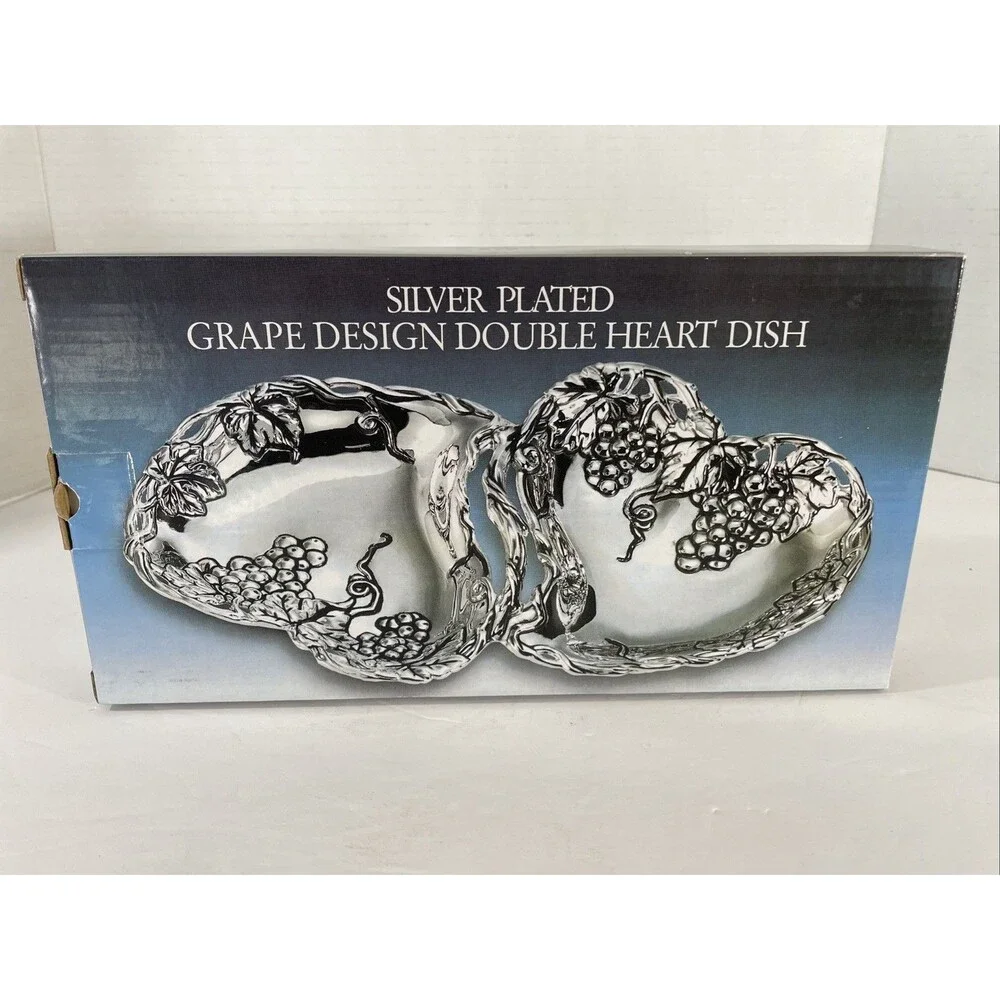 Silver Plated Grape Double Heart Dish Godinger Silver Art Serving Tray Snacks